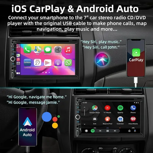 Miniatura 2 de Estéreo de coche doble DIN con reproductor de CD/DVD, pantalla táctil de 7 pulgadas, Bluetooth 5.2, CarPlay/Android Auto, cámara de respaldo