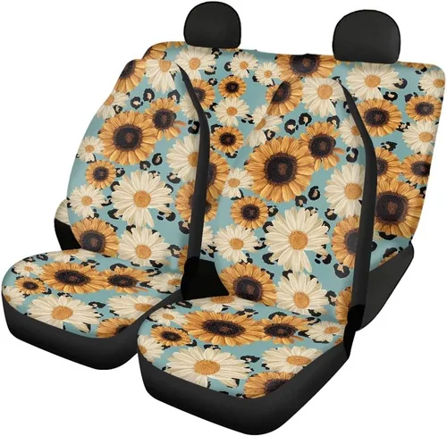 Miniatura 8 de Funda de asiento de coche rosa con estampado de vaca, suave, transpirable, para asiento delantero, asiento trasero, juego completo de 4