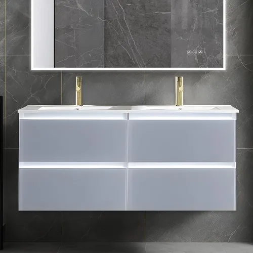 Miniatura 10 de Blossom Tocador de baño LED de 24 pulgadas – Tocador flotante montado en la pared con luces – 100% impermeable PVC de grado marino – Moderno