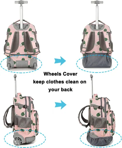 Miniatura 5 de Tilami Mochila con ruedas, mochila para laptop de 19 pulgadas con ruedas y lonchera, Cactus, 18 pulgadas