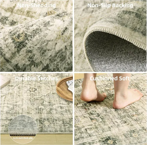 Miniatura 3 de Alfombra de pasillo lavable antideslizante: alfombra de cocina de 2 x 6 pies, resistente a las manchas, con parte trasera de goma, alfombra suave