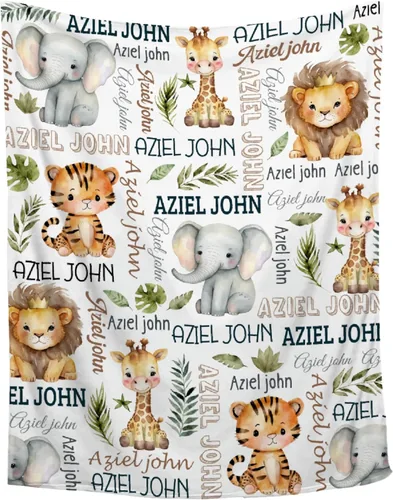 Miniatura 29 de Manta de bebé personalizada con diseño de animales del bosque, manta personalizada con nombre para niñas y niños, regalos de registro, manta suave