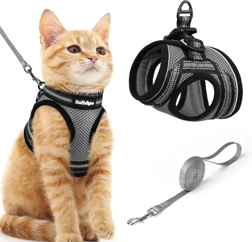 Miniatura 44 de rabbitgoo Juego de arnés y correa para gatos para caminar a prueba de escape, chaleco suave ajustable para gatitos con tira reflectante para gatos