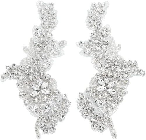 FINGERINSPIRE 2 parches de cristal hechos a mano con cuentas brillantes de costura floral con diamantes de imitación de encaje de diamantes de