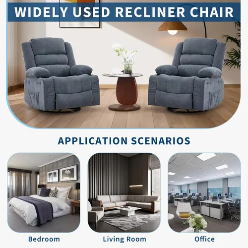 Miniatura 8 de Rocking Recliner Chair for Adults Linen Wide Upholstered Glider Recliner with Cup Holder Deep Seat Single Sofa Rocker Chair for Nursery Living Room