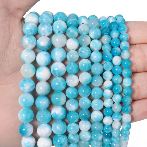 Miniatura 54 de 60 piezas de cuentas de piedra natural de 15⁄64 pulgadas (6 mm) con cuentas de apatita azul que es una piedra para sanación de la energía. Piedras