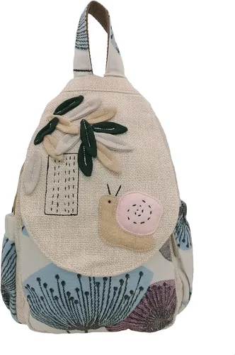 Miniatura 45 de HUANGGUOSHU Mochila de algodón tejida de algodón bohemio con bordado de lona estilo bohemio con múltiples bolsillos retro linda mochila cartera