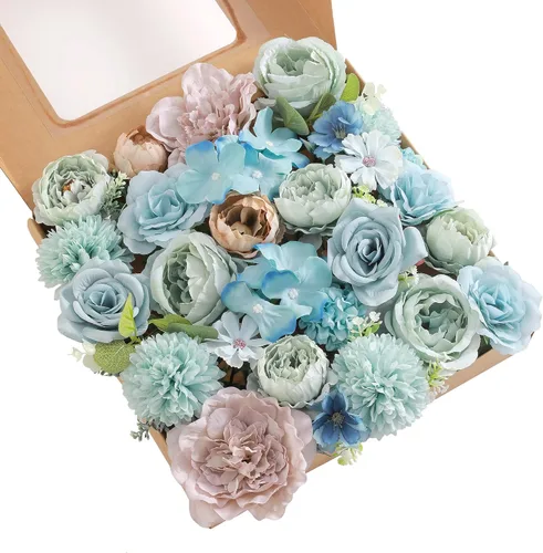 Miniatura 23 de Juego de flores artificiales, flores falsas para bricolaje, centros de mesa para bebé, ramo de novia, ramo de boda, arreglos de flores, velas