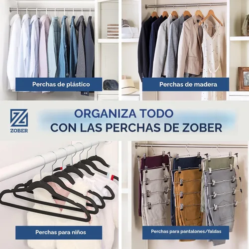 Miniatura 8 de Zober - Paquete de 50 perchas de terciopelo negro para abrigos, pantalones y ropa de vestir; perchas de fieltro fuertes y antideslizantes con giro