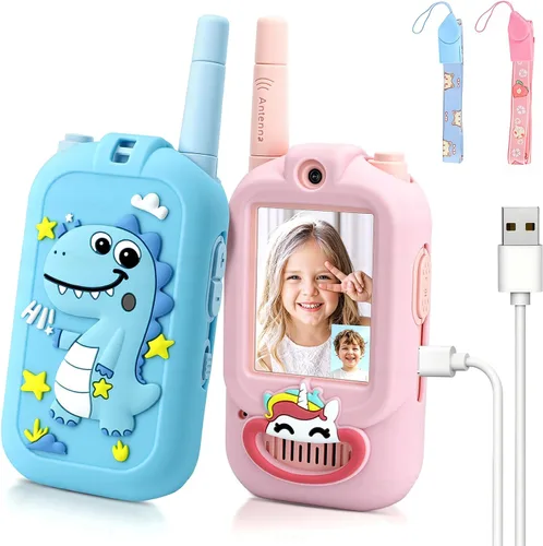 Miniatura 10 de Walkie Talkies de video para niños, paquete de 2 intercomunicadores de video recargables para niños, juguetes para interiores y exteriores