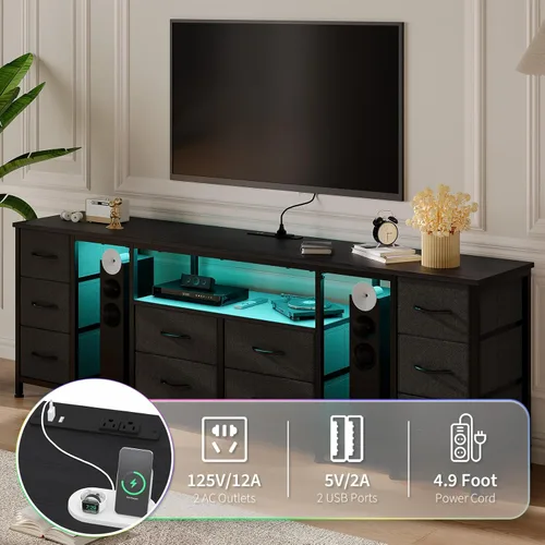 Miniatura 7 de Garvee Cómoda de 10 cajones, soporte de TV con cajones de tela y tomas de corriente para TV de 75, 70 y 65 pulgadas, mesa consola de TV, centro