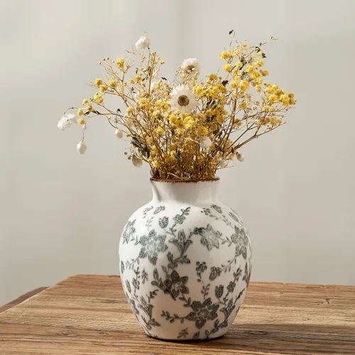 Miniatura 28 de SIDUCAL Jarrón Vintage Azul y Blanco Cerámica Chinoiserie Floral de 6 Pulgadas Jarrón Retro de Porcelana Azul y Blanca con Efecto Agrietado