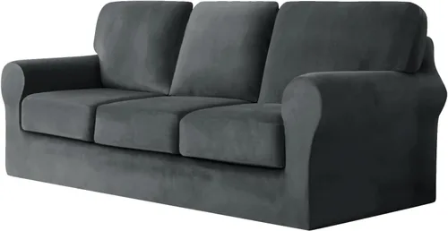 Miniatura 14 de UNBBRRL Fundas de sofá de 3 piezas para sofá, funda de terciopelo elástico para sillón con 1 funda de cojín de asiento y 1 funda de respaldo