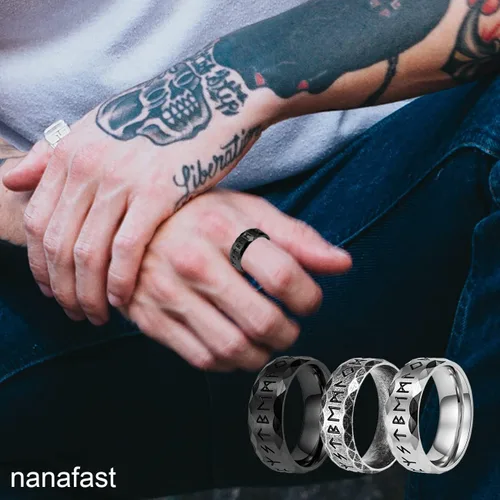 Miniatura 4 de Nanafast Anillos vikingos para hombres, mujeres, platanegrovintage, anillos nórdicos de acero inoxidable para hombres, anillos vikingos runas