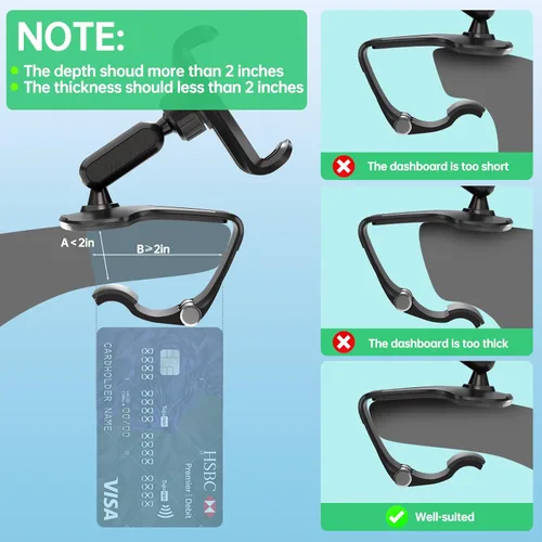 Miniatura 2 de Soporte de teléfono para tablero de automóvil, rotación de 360 grados, soporte universal para teléfono celular para soporte de montaje de clip