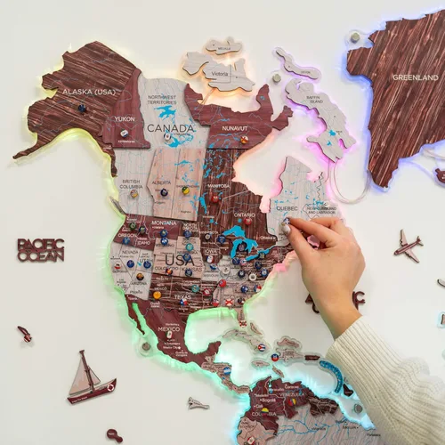 Miniatura 7 de Enjoy The Wood Mapa del mundo de madera 3D LED 2.0, arte de pared moderno para decoración del hogar, regalos de viaje, mapas de madera, tablero