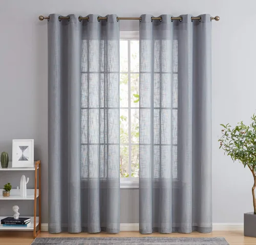 Miniatura 15 de HLC.ME - Cortinas de lino sintético con textura semitransparentes que mantienen la privacidad y filtran la luz, con ojales, cortas y de tela delgada