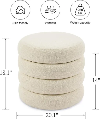 Miniatura 2 de ONEVOG Otomana redonda de almacenamiento, mesa otomana pequeña de 20 pulgadas con tapa extraíble, taburetes de tela de lino suave para sofá, asiento