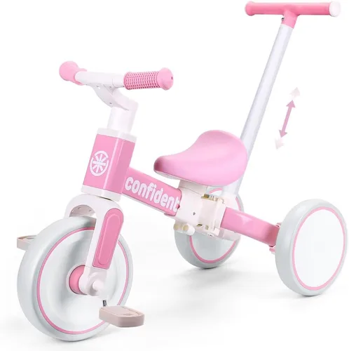 XIAPIA Triciclo para niños pequeños de 1 a 3 años, bicicleta de equilibrio 5 en 1 con pedal extraíble, juguetes de triciclo de empuje con varilla de