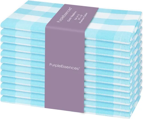 PurpleEssences Servilletas de tela a cuadros Buffalo - Esquinas ingletadas - Navidad Vacaciones de invierno - Servilleta de cena a cuadros Gingham -