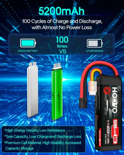 Miniatura 4 de HOOVO 11.1 V 5200 mAh 60C 3S LiPo Batería TR Plug para RC Car RC Truck Avión Helicóptero Barco Coche 2 Paquetes Lipo Bolsa a prueba de explosiones