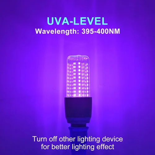 Miniatura 3 de Kapata Bombilla LED UV negra de 15 W, ahorro de energía, luces negras UV, nivel UVA 395-400 nm, brilla en la oscuridad, equivalente a luz