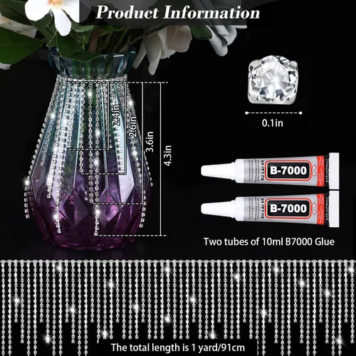 Miniatura 3 de ROADPLUM Flecos de diamantes de imitación con pegamento, borde de borla de diamantes de imitación, cadena de flecos de cristal de plata brillante