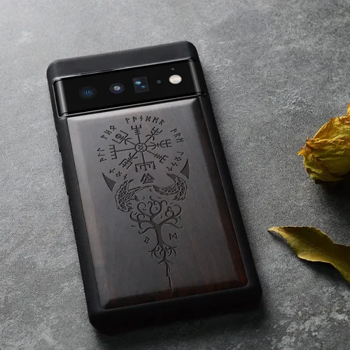 Miniatura 5 de Carveit Funda de madera para Pixel 6 Pro [madera real y TPU suave] a prueba de golpes, híbrida, cubierta de madera única y elegante compatible