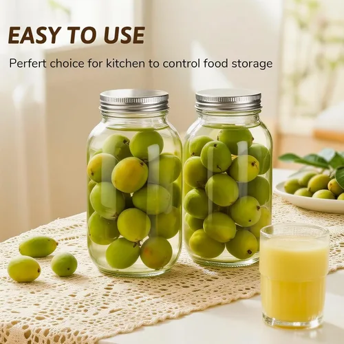 Miniatura 4 de Tarros Mason con tapas de 32 onzas, paquete de 2 tarros de vidrio de boca regular para almacenamiento de alimentos, jugo, mermelada, dulces
