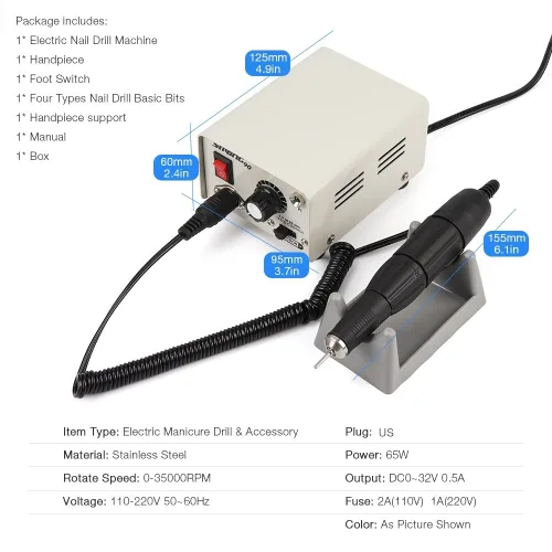 Miniatura 7 de Fuerte 90 65 W 35000 RPM profesional máquina de taladro de uñas de acero inoxidable pedicura uñas pulido manicura máquina
