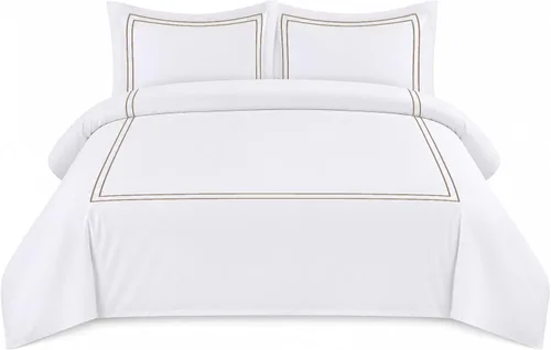 Miniatura 12 de BedDecor Lujoso juego de funda de edredón de algodón egipcio de 400 hilos, 1 pieza con hermoso bordado de 2 rayas