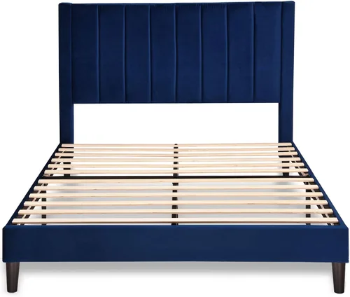 Miniatura 9 de SHA CERLIN - Base de cama tapizada de terciopelo tamaño completo con cabecero/Base de cama tapizada de plataforma con cabecero/Soporte de listones