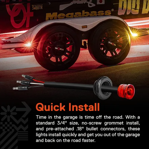 Miniatura 6 de TRUE MODS 10 piezas de luz de marcador LED de 3/4" de diámetro rojo para remolque de 12V [3 cables/Giro/Freno/Luces traseras TBT] [DOT FMVSS 108]