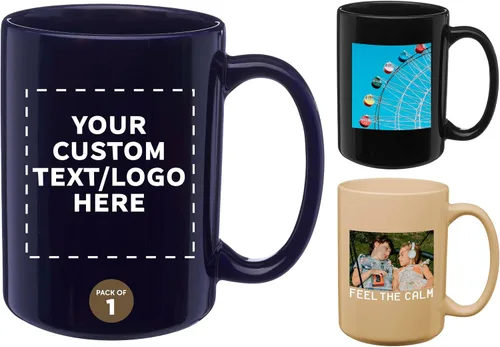 Miniatura 13 de DISCOUNT PROMOS Tazas de café de cerámica grandes personalizadas de 15 onzas, juego de 10/50/100, paquete personalizado a granel, perfecto