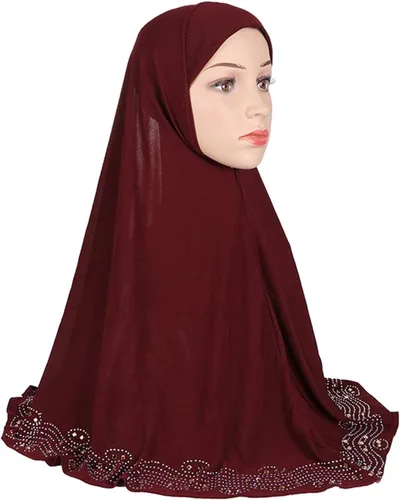 Lady Headscarf Women's one-Piece Instant Hijab Cap Plain Ready to Wear with Diamonds Head Scarf Headwear Islam Clothing for Older Women (Color