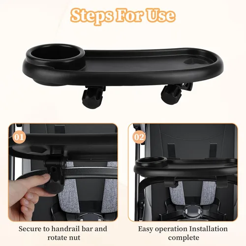 Miniatura 5 de Bandeja universal para refrigerios para cochecito compatible con Mockingbird y la mayoría de los demás, bandeja universal ajustable para cochecito
