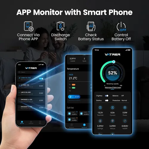 Miniatura 3 de Batería LiFePO4 de litio de 12 V 300 Ah con monitoreo de aplicación, batería de arranque recargable BMS de 200 A, protección de temperatura