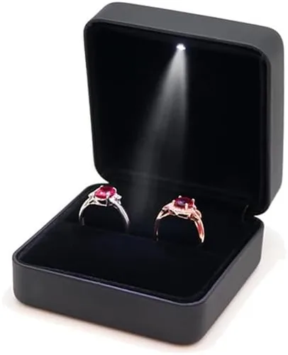 Miniatura 4 de Exposición de joyería brillante del anillo de la caja de regalo de la joyería del LED del metal del tamaño grande - conveniente para un par