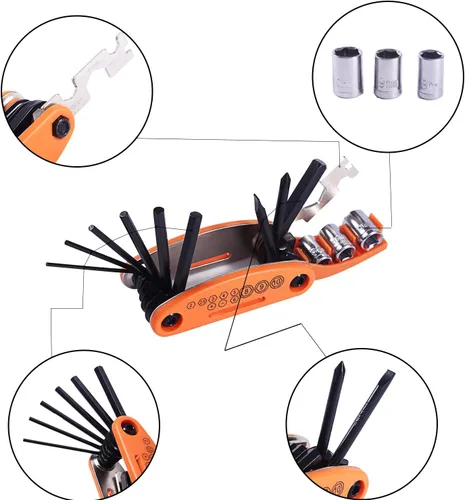 Miniatura 4 de YBEKI Kit de reparación de bicicleta 10 en 1 con palancas de neumáticos 3 en 1, parches sin pegamento, llave de hueso multifuncional y bolsa de Kits