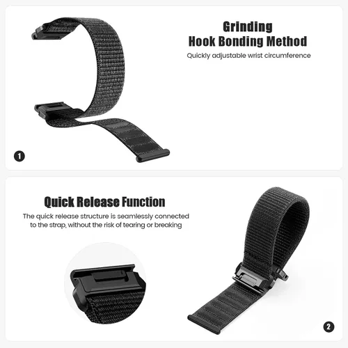Miniatura 4 de Compatible con Garmin Fenix 8/8 Pro 2.008 in/Fenix 7X/6X/6X Pro/5X/5X Plus, correa de reloj de nailon de 1.024 in de ajuste rápido, correa Negro