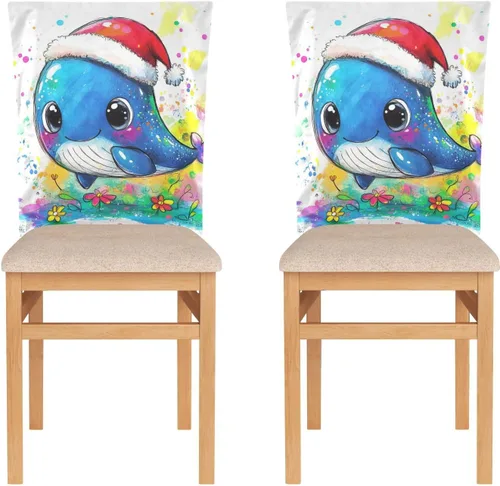 Miniatura 2 de Juego de 6 fundas decorativas para sillas decorativas con diseño de ballena azul de dibujos animados para ceremonia, fundas decorativas suaves