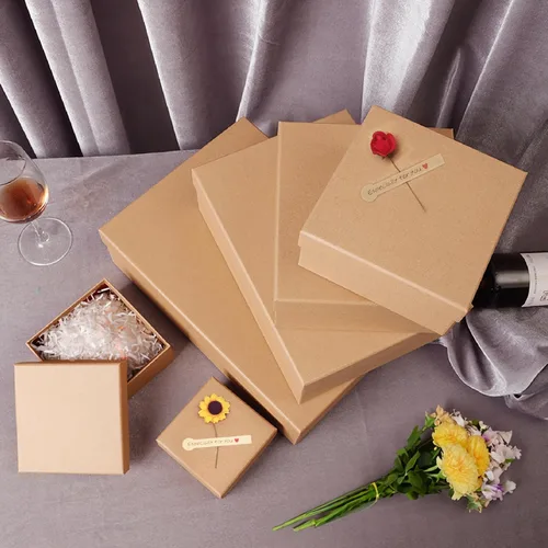 Miniatura 7 de Giftilious Cajas de regalo con tapas para regalos, juego de 6 cajas de regalo vacías, cajas de papel de estraza natural y rústica, caja de regalo