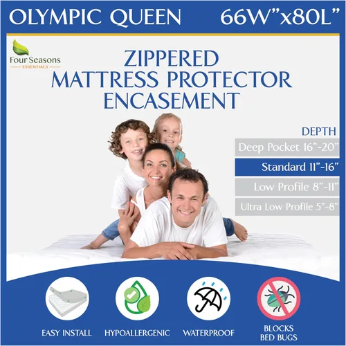 Funda para colchón Olympic Queen con cremallera (66"x80") - Cubierta de colchón impermeable para ácaros de tamaño Super Queen, envoltura de cama de
