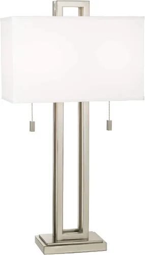 Miniatura 2 de Possini Euro Design Gossard - Lámpara de mesa moderna de 30 pulgadas de alto, níquel cepillado, plata, metal abierto, tela blanca, rectangular, Única