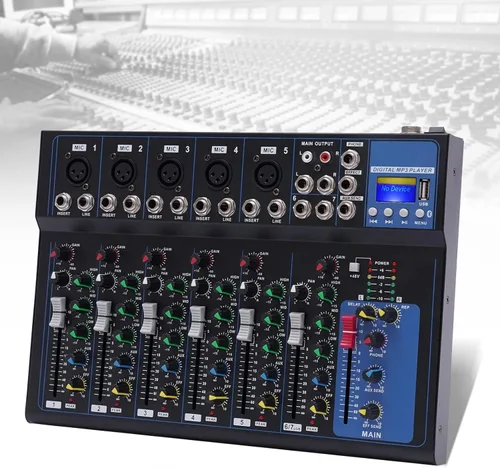 Miniatura 13 de Mezclador en vivo negro, micfuns, mezclador de sonido estéreo profesional de 8 canales, Bluetooth USB, grabación de computadora, reproducción