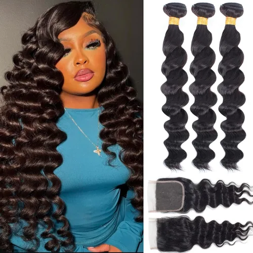 Miniatura 23 de Cabello Brasileño Ondulado Degradado de 2 Tonos 3 Paquetes Cabello Humano Virgen Remy Brasileño Paquetes de Tejido de Cabello Ondulado 100% Sin