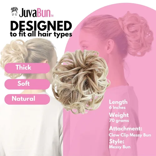 Miniatura 6 de Juvabun Moño desordenado con clip de garra, rubio playa, piezas de cabello para mujer, extensiones onduladas y rizadas en moño, extensión de cabello