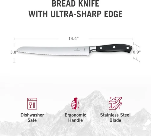 Miniatura 4 de Victorinox Grand Maitre - Cuchillo de cocina dentado para cortar pan, frutas y verduras, accesorio de cocina de alta calidad, mango negro, 9