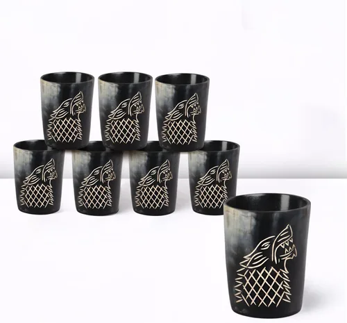 Miniatura 28 de Handicrafts Home Juego de 4 vasos de chupito hechos a mano, patrón entrecruzado de 6.5 onzas, chupitos de whisky vikingo naturales para cócteles
