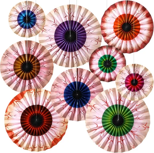 Dispowreath Juego de 9 abanicos de Halloween para colgar en los ojos, decoración de pared de globos oculares aterradores, decoración de pared para